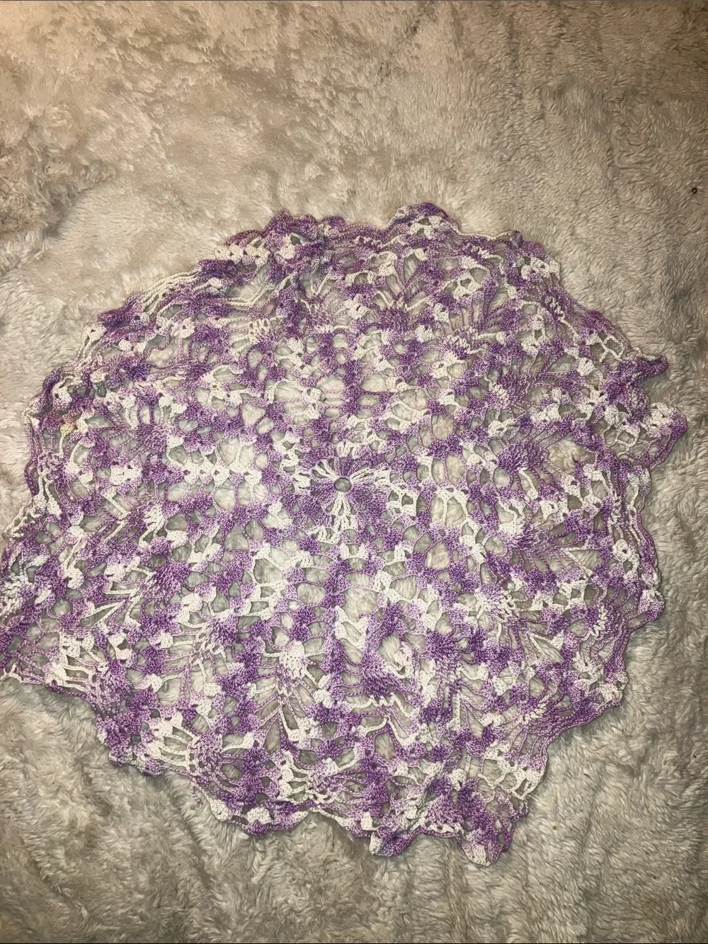 Source Unknown Vintage Purple and White Crochet Lace Doily